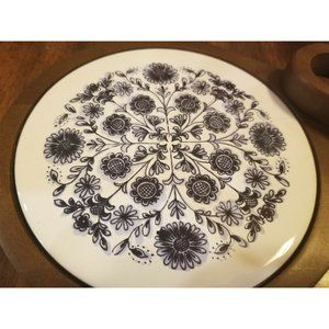 Haddon Hall Eatons Cheese Plate Floral Wood And China With Box Unused open